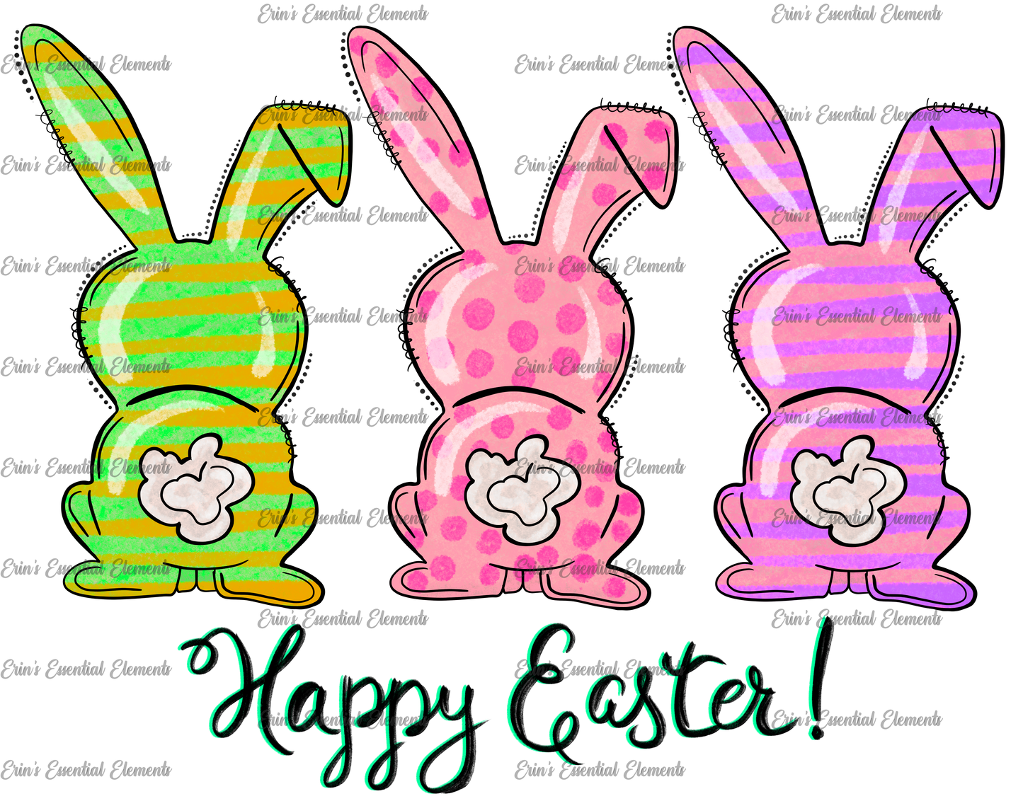 Happy Easter w/green, pink and purple bunny DTF Heat Transfer