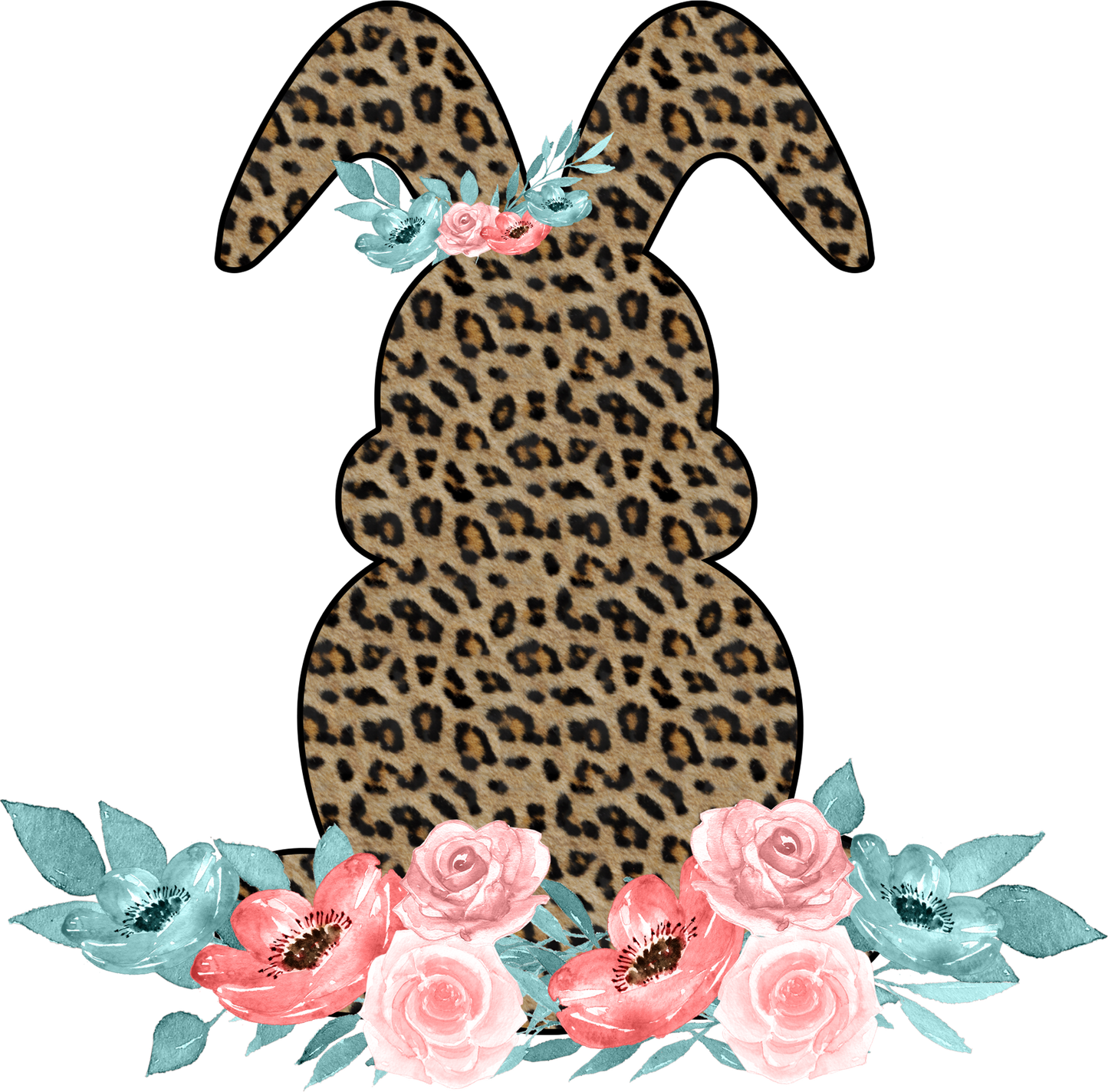 Cheetah bunny with blue/pink flowers DTF Heat Transfer