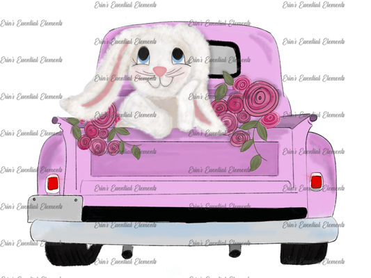 Pink truck with easter bunny in the back DTF Heat Transfer