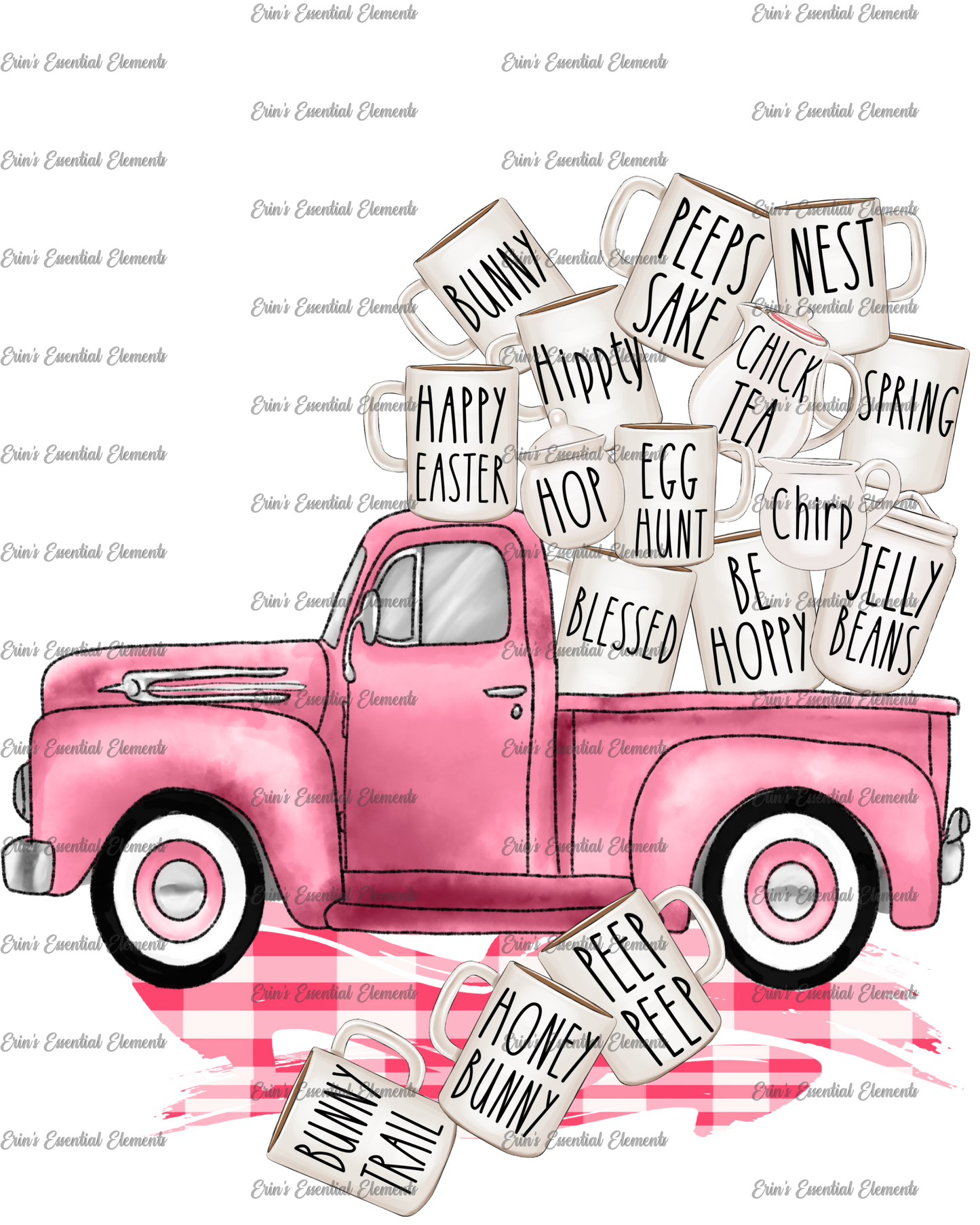 Pink truck with easter cofee mugs DTF Heat Transfer