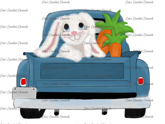 Blue truck with easter bunny in the back DTF Heat Transfer